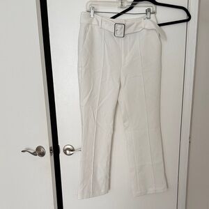 MOTF Cream High-Waist Boot Cut Pants with Belt